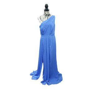 David's Bridal Women's size 12 Blue Chiffon One Shoulder Formal Evening Gown
